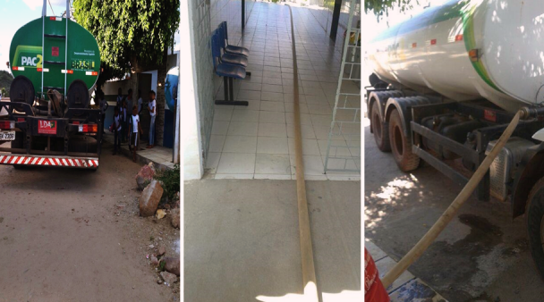 Dia de abastecimento d'água na Escola Municipal Rosa Tavares Leite | Foto: Enviada por leitores do OKariri