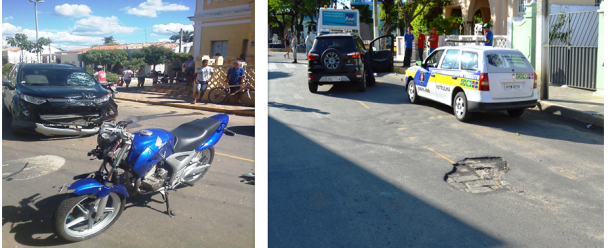 Com a violência da batida o piloto da moto chegou a se chocar com o parabrisa do veiculo