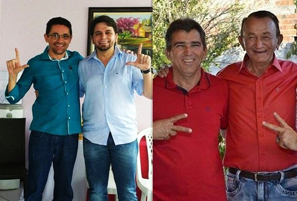 Na sequencia da direita para a esquerda da tela: Lielson e Abraão (Prefeito e vice, eleitos em Milagres), Angim e Afonso (Prefeito e vices eleitos em Abaiara) |Imagens de Divulgação