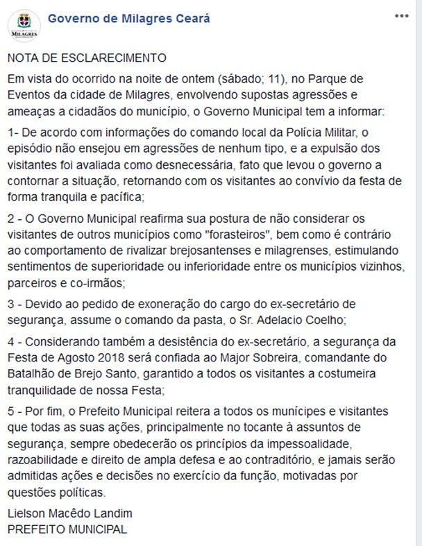 Nota Prefeitura