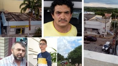 Ao lado direito da tela o Banco do Brasil, abaixo o Sr. João Magalhães e seu filho de 13 anos Vinicius Magalhães (reféns mortos), ao centro um dos bandidos pegos na ação e o helicóptero da Coordenadoria Integrada de Operações Aéreas – Ciopaer | Fotos Divulgação