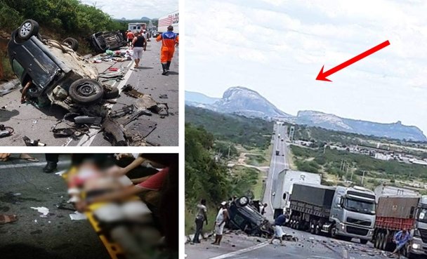 O acidente ocorreu na Br 116 em Milagres, mas a serra ao fundo, acusa que é em Milagres da Bahia | Imagens reprodução G1
