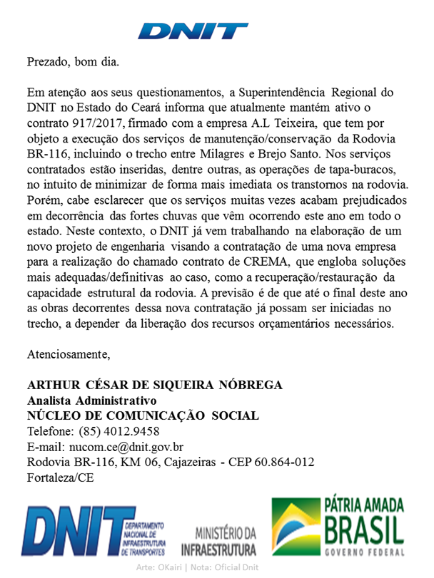 Nota Dnite para o OKariri
